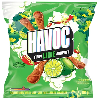 Havoc Rolled Tortilla Chips - Fiery Lime - 88g