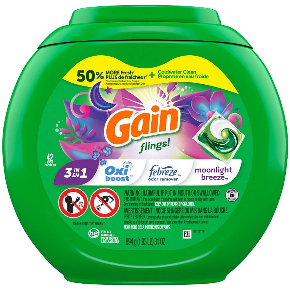 Gain Flings 3 in 1 Laundry Detergent - Moonlight - 42s