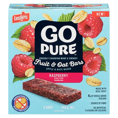 Leclerc Go Pure Fruit & Oat Bars - Raspberry - 140g