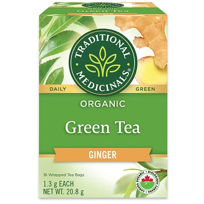 Traditional Medicinals Organic Green Tea Wrapped Tea Bags - Ginger - 16's