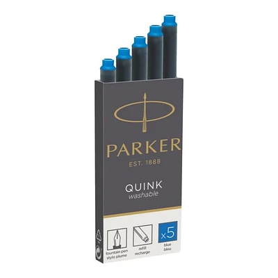 Parker Quink Fountain Pen Long Ink Cartridge Set - Blue - 5 piece