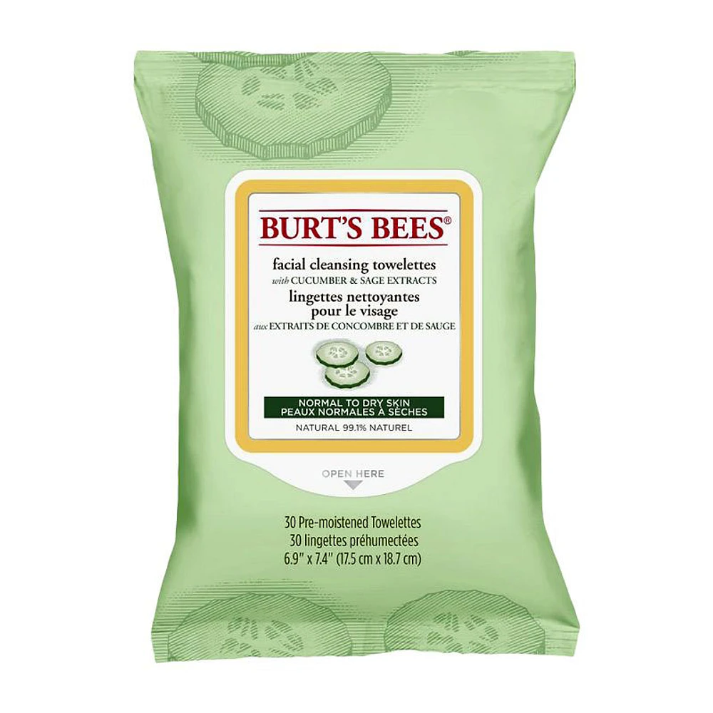 Burt's Bees Facial Cleansing Towelettes - Cucumber & Sage - 30's