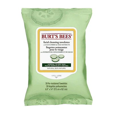 Burt's Bees Facial Cleansing Towelettes - Cucumber & Sage - 30's