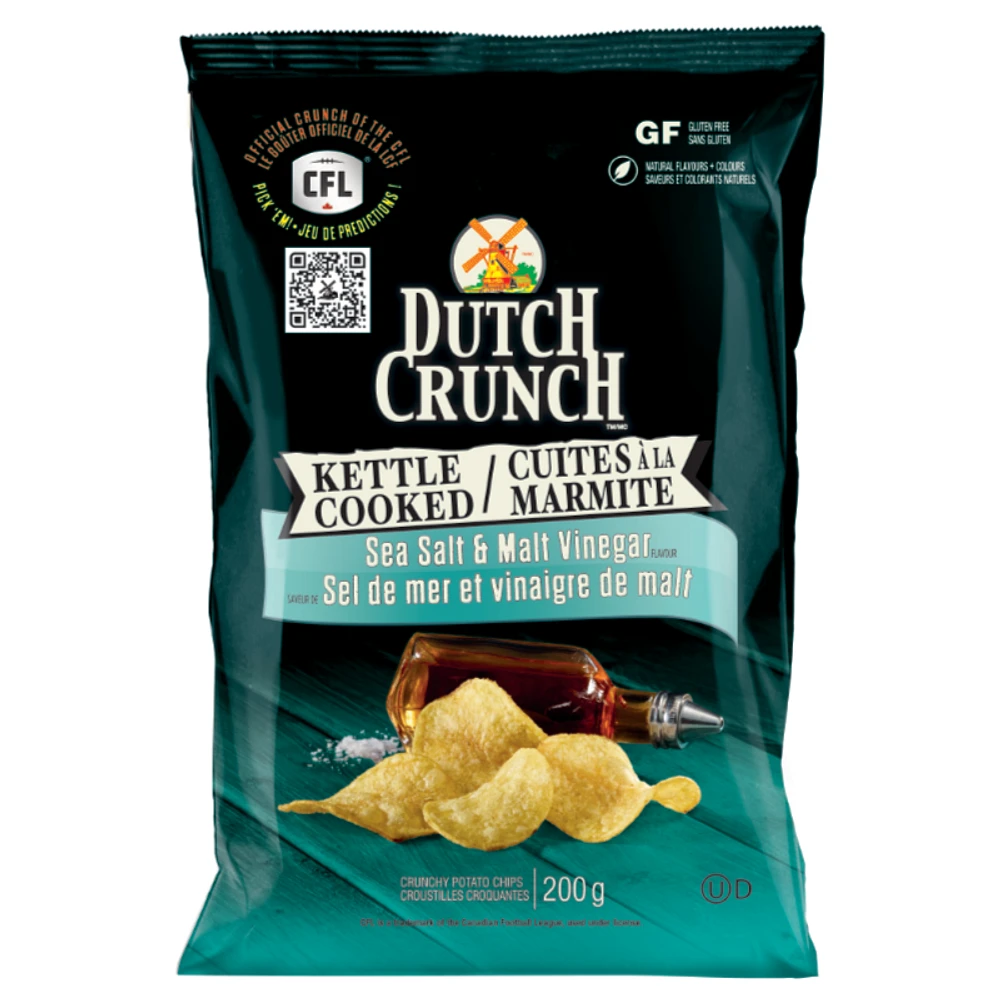 Dutch Crunch Kettle Cooked Potato Chips - Sea Salt & Malt Vinegar - 200g