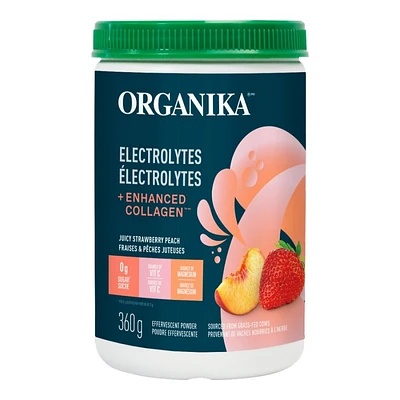 Organika Electrolytes + Enhanced Collagen Effervescent Electrolyte Drink Mix - Juicy Strawberry Peach
