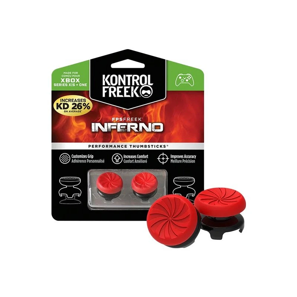 KontrolFreek Performance Thumbsticks FPS Freek Inferno Thumb grip for Microsoft Xbox Wireless Controller - Red on Black - 2 piece