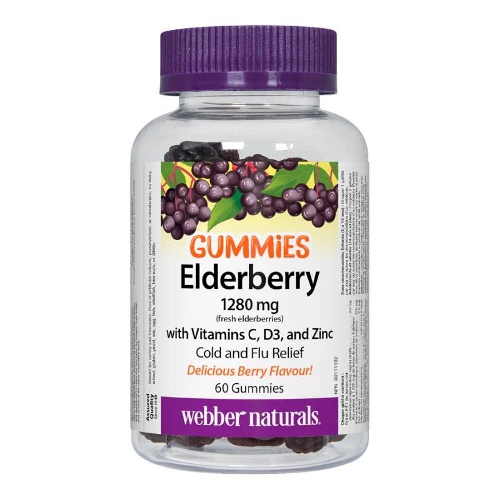 Webber Naturals Elderberry Cold and Flu Relief Gummies - 60's