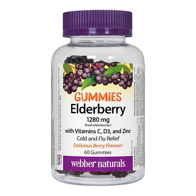 Webber Naturals Elderberry Cold and Flu Relief Gummies - 60's