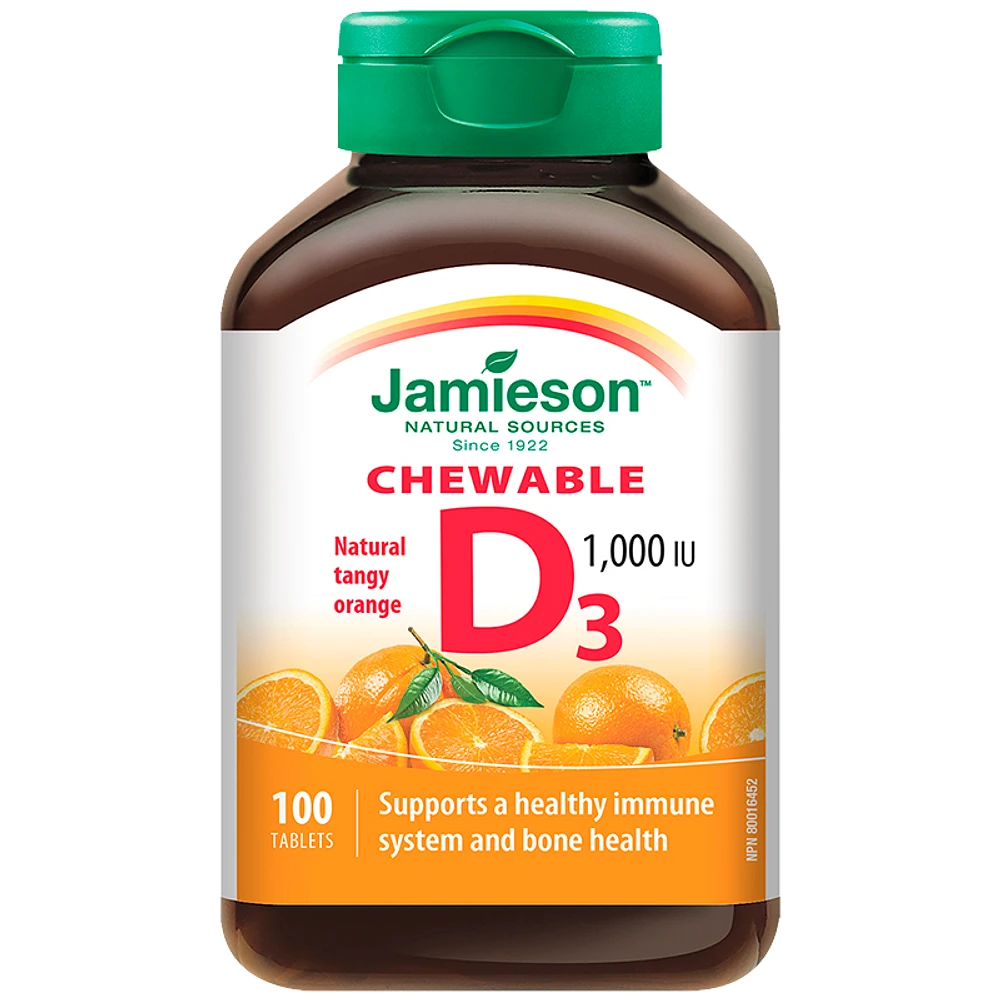 Jamieson Chewable Vitamin D 1,000 IU - Natural Tangy Orange - 100's