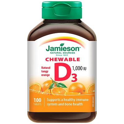 Jamieson Chewable Vitamin D 1,000 IU - Natural Tangy Orange - 100's