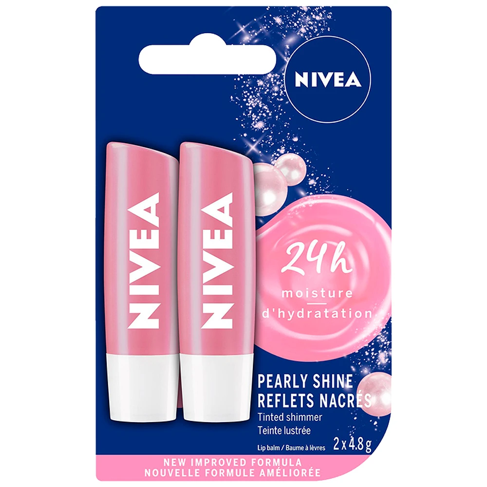 Nivea Pearly Shine Lip Balm - Tinted Shimmer - 2 x 4.8g