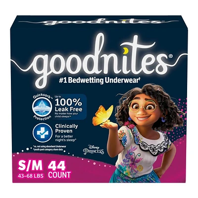 GoodNites NightTime Incontinence Underwear for Girls - Disney Princess - Small/Medium - 44 Count