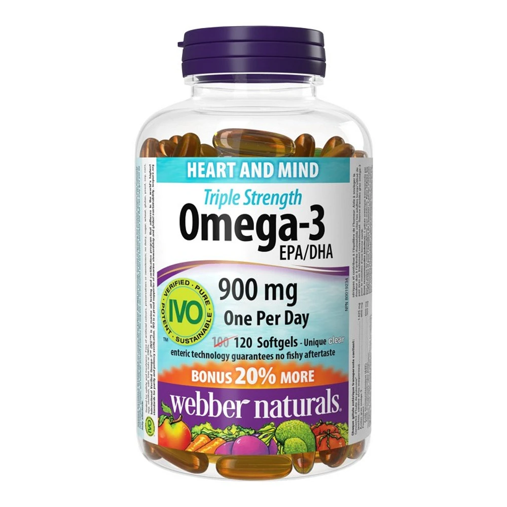 Webber Naturals Triple Strength Omega-3 EPA/DHA Enteric Softgels - 900 mg - 120's