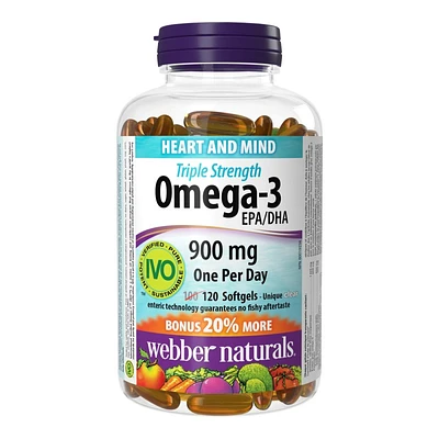 Webber Naturals Triple Strength Omega-3 EPA/DHA Enteric Softgels - 900 mg - 120's