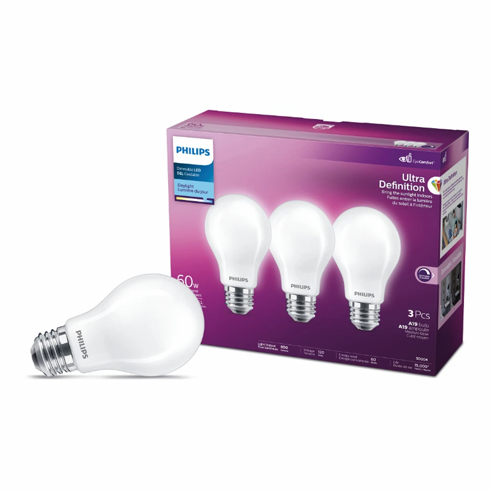 Philips Performance A19 LED Light Bulb - Daylight - 8W/3 pack