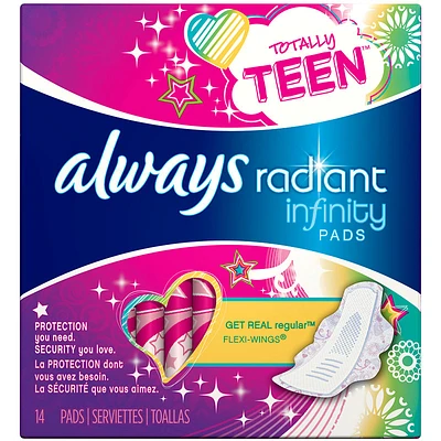 Always Radiant Infinity Totally Teen Pads - Regular - 14's