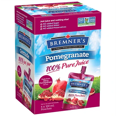 Bremner's 100% Pure Fruit Juice - Pomegranate - 4x100ml