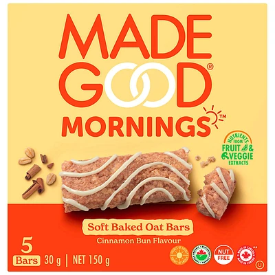 MadeGood Mornings Soft Baked Oat Bars - Cinnamon Bun - 5x30g