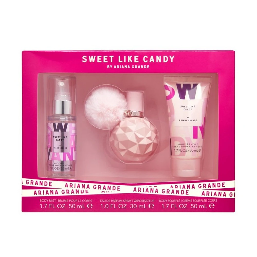 Ariana Grande Sweet Like Candy Eau de Parfum, Body Mist and Body Souffle Gift Set - 3 piece