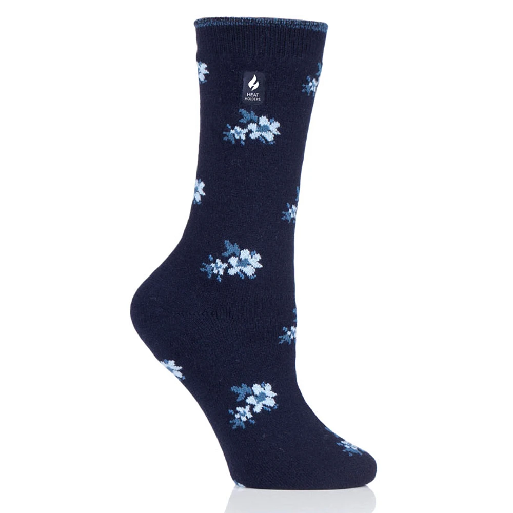 Heat Holder Floral Socks - Navy