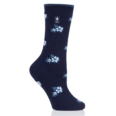 Heat Holder Floral Socks - Navy