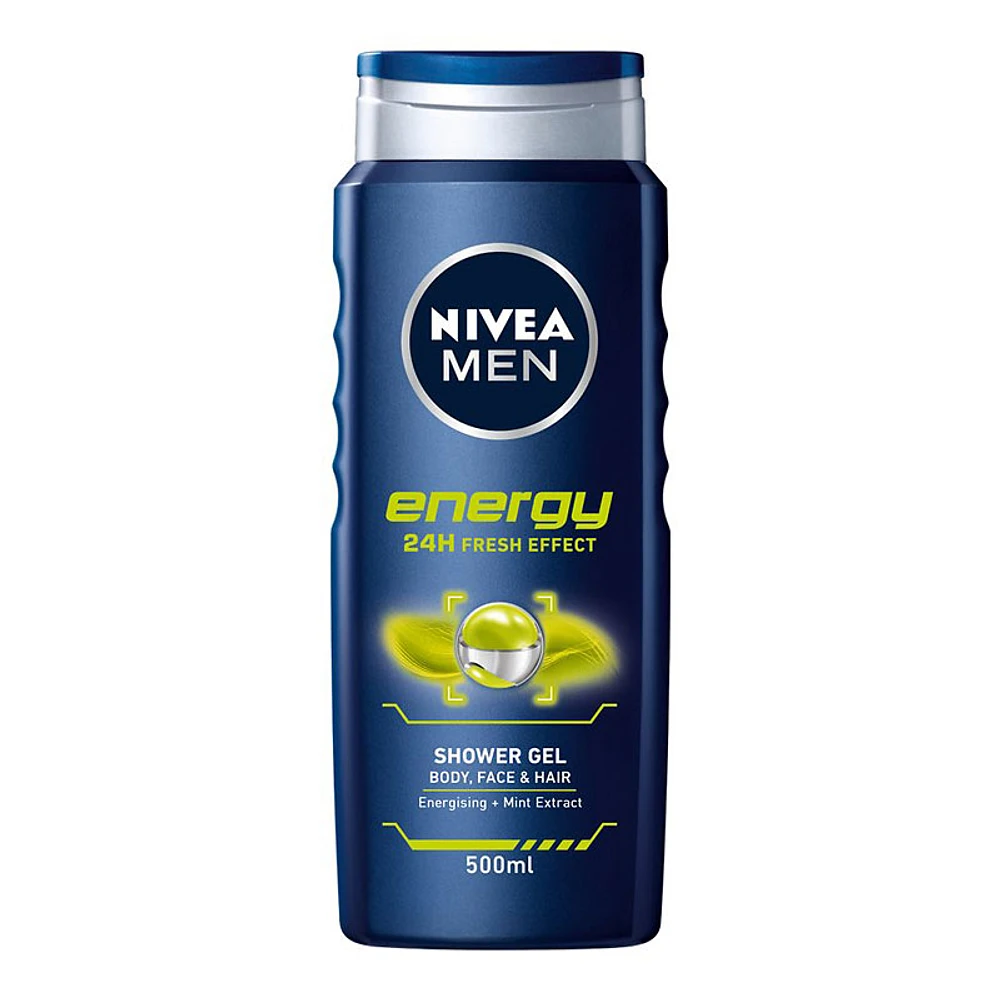 Nivea Men Energy Shower Gel - Body Face & Hair - 500ml