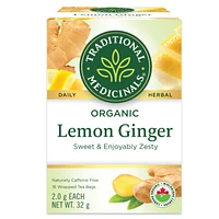 Traditional Medicinals Organic Lemon Ginger Wrapped Tea Bags - Sweet and Enjoyably Zesty - 16s