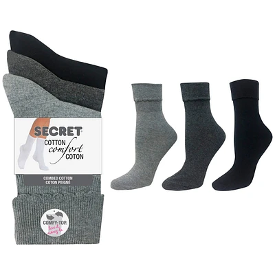 Secret Cotton Cuff Socks - Medium Grey - 3 pairs