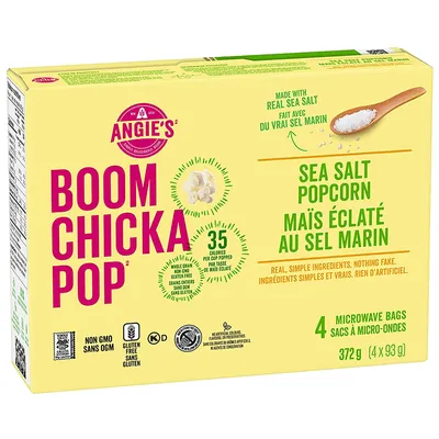 Angie's Boomchickapop Microwave Popcorn - Sea Salt - 4 pack