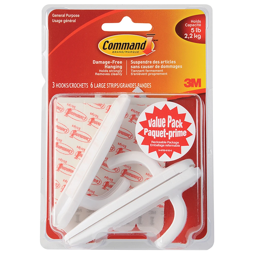 Command Large Utility Hooks Value Pack - 3's