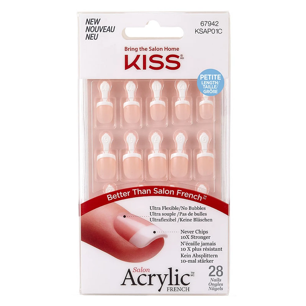 Kiss Salon Acrylic Petite French False Nails Kit - Crush Hour - 28 nails