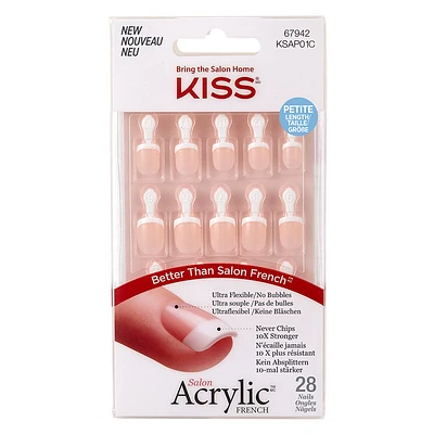Kiss Salon Acrylic Petite French False Nails Kit - Crush Hour - 28 nails