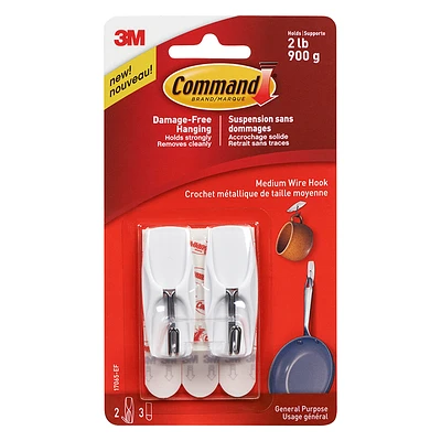 Command Medium Wire Toggle Hook - White - 2's