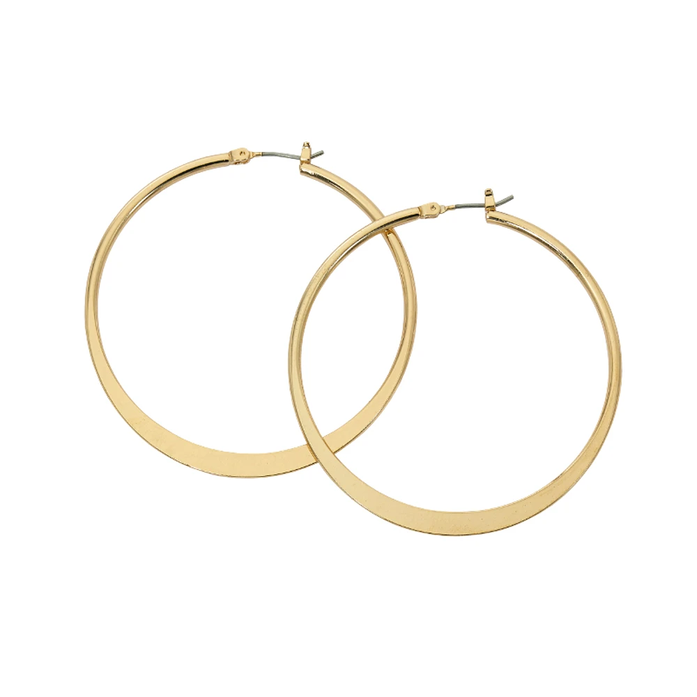 Primavera Large Flat Hoop Earrings - Goldtone