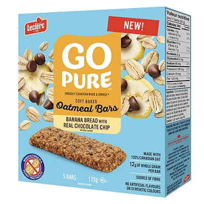 Leclerc Go Pure Soft Baked Oatmeal Bars - Banana Bread with Real Chocolate Chip - 5pk/175g