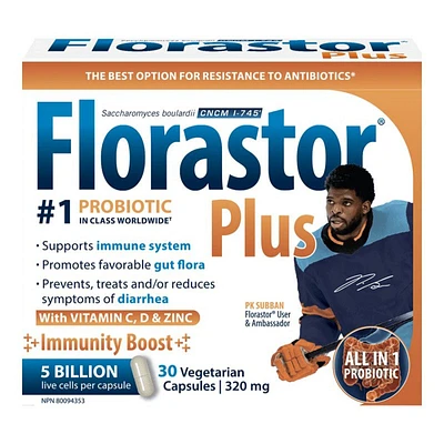 Florastor Plus All-In-One Probiotic Capsules - Immunity Boost - 30's