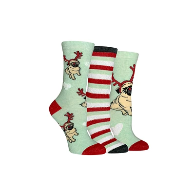 Wildfeet Reindeer Pug Crew Socks - Green/Red