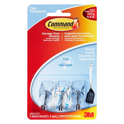 Command Small Wire Hooks - Clear - 3's