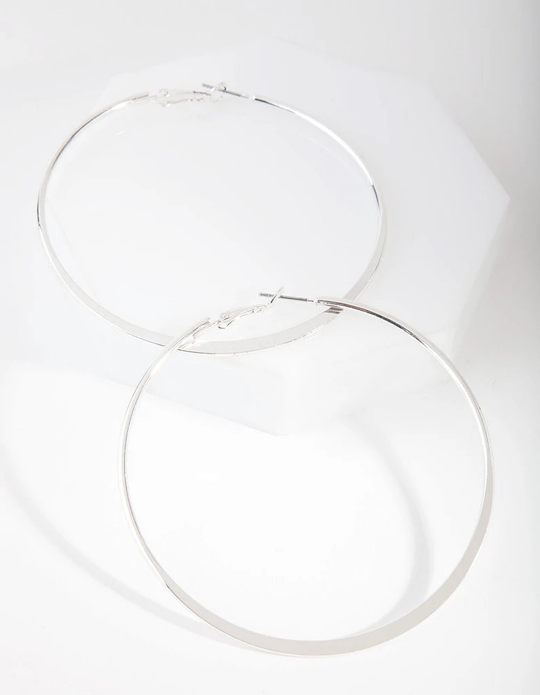 Silver Flat Edge 7cm Hoop Earrings