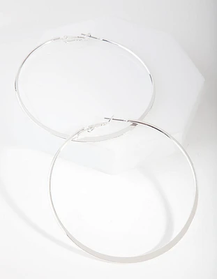 Silver Flat Edge 7cm Hoop Earrings