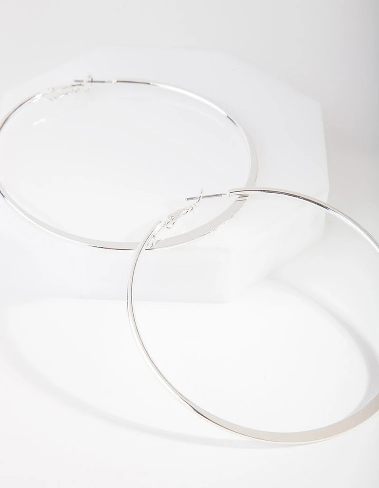 Silver Flat Edge 7cm Hoop Earrings