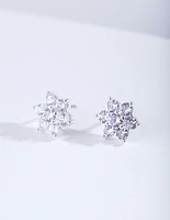 Silver Cubic ZIrconia Flower Earrings