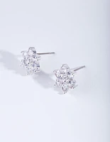 Silver Cubic ZIrconia Flower Earrings