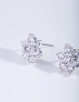 Silver Cubic ZIrconia Flower Earrings