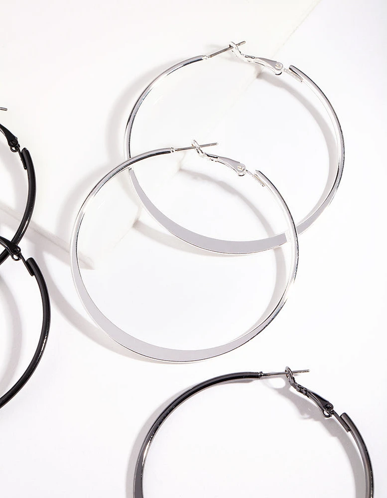 Silver Flat Edge Hoop Earring Pack