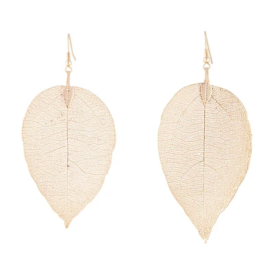 Gold Natural Leaf Earrings