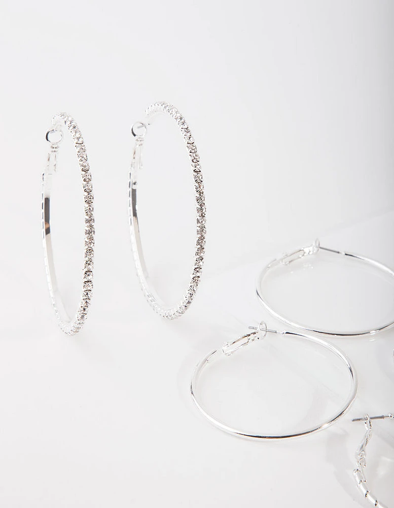 Silver Statement Diamante Earring Pack