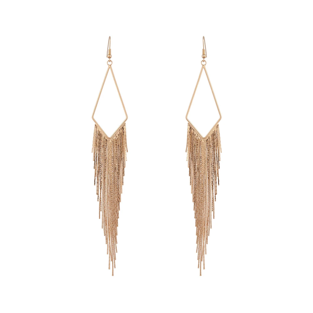 Gold Shiny Fringe Chain Earrings