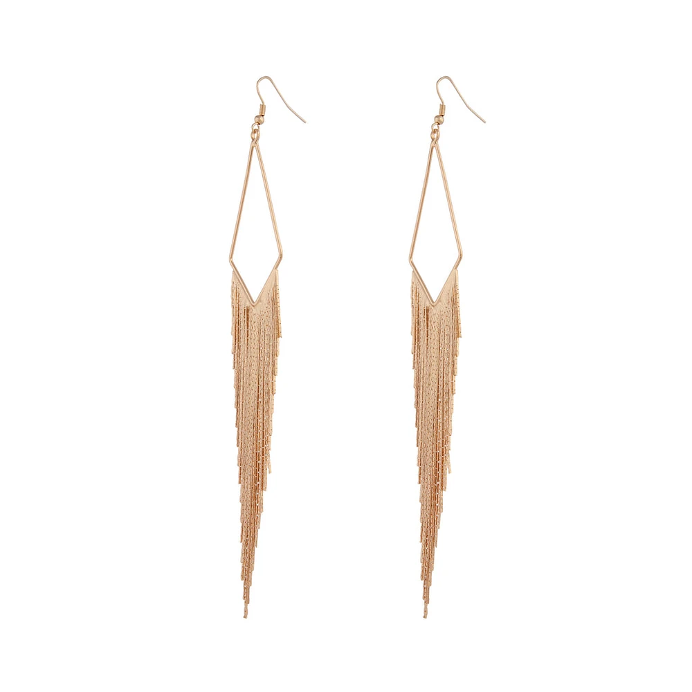 Gold Shiny Fringe Chain Earrings