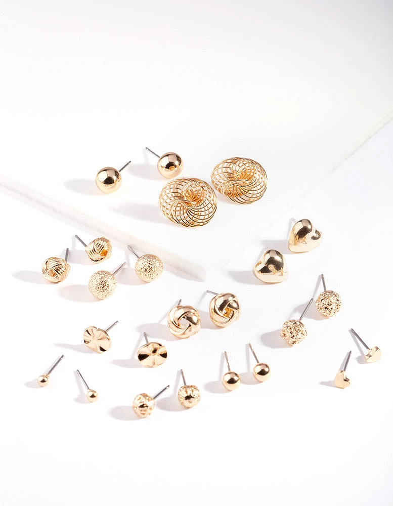 Gold Twist Disc Ball Earring 12-Pack